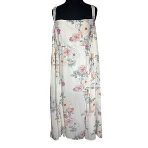 Torrid Floral Chiffon Midi Dress Ivory Empire Waist Sleeveless Sz 4X Pockets